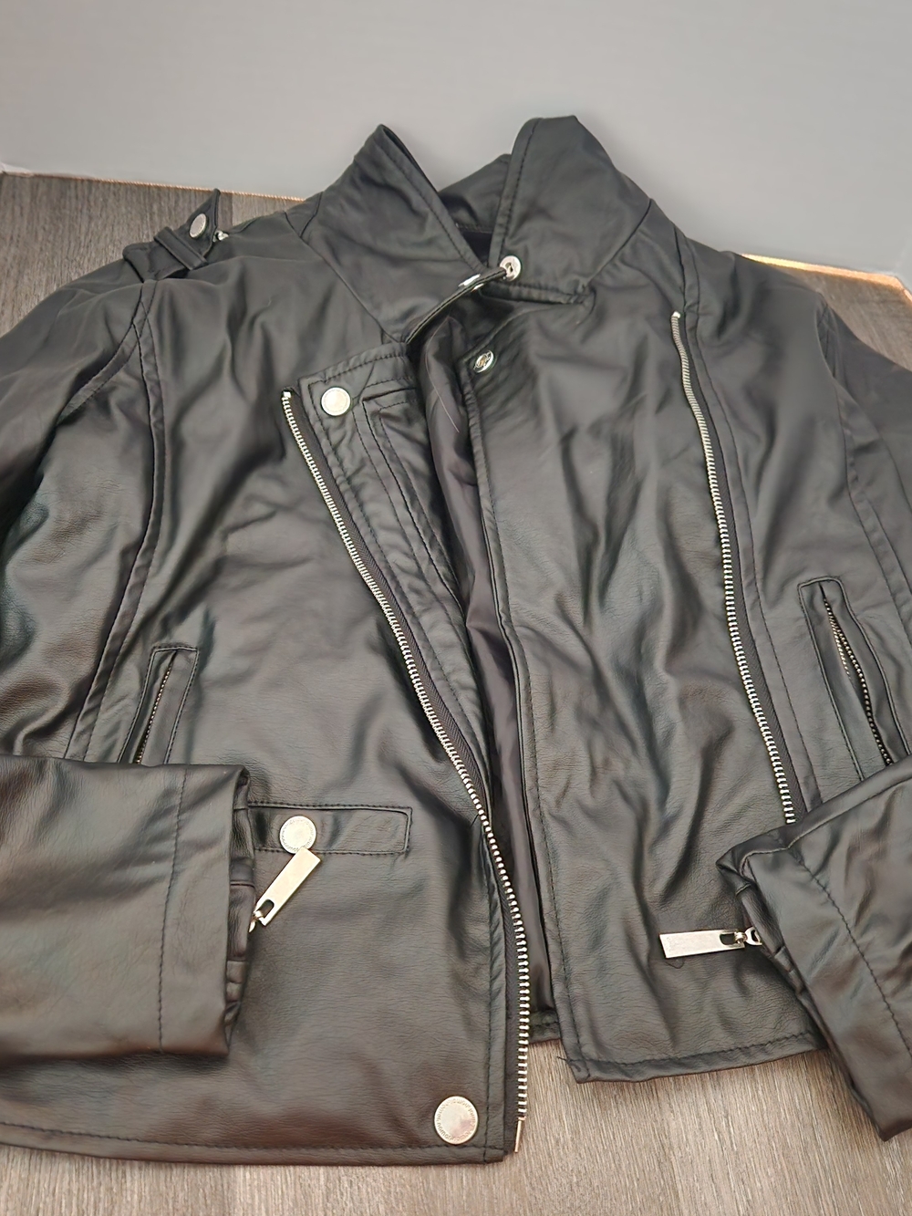 Girls Size Xl Black Faux Leather Biker Jacket